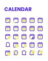 calendario icono colección en doble color línea estilo, incluso notificación, plan, evento, organización, recordatorio y más. vector