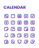 Calendar icon collection in gradient line style, including notification, plan, event, organization, reminder and more. vector