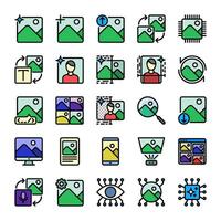 AI image generated icon collection in colored outline style for the development of artificial intelligence technology vector