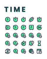 hora icono colecciones en doble tono estilo, incluso mirar, hora, reloj, alarma, Temporizador, historia, calendario y otro. vector