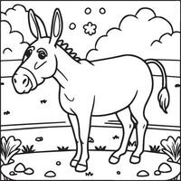 Donkey coloring pages. Donkey outline vector for coloring book