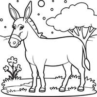 Donkey coloring pages. Donkey outline vector for coloring book