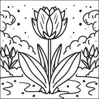 Tulip coloring pages. Tulip flower outline vector. Flowers coloring pages for coloring book vector