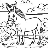 Donkey coloring pages. Donkey outline vector for coloring book
