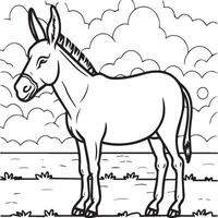 Donkey coloring pages. Donkey outline vector for coloring book