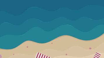 top view beach vector flat illustration with starfish and towel