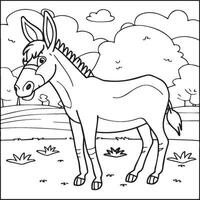 Donkey coloring pages. Donkey outline vector for coloring book