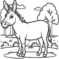 Donkey coloring pages. Donkey outline vector for coloring book