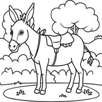 Donkey coloring pages. Donkey outline vector for coloring book