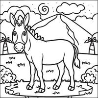 Donkey coloring pages. Donkey outline vector for coloring book