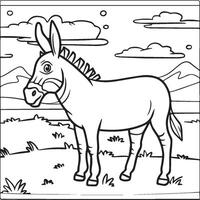 Donkey coloring pages. Donkey outline vector for coloring book