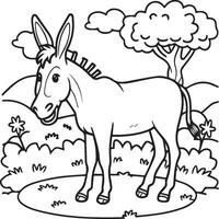 Donkey coloring pages. Donkey outline vector for coloring book