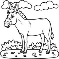 Donkey coloring pages. Donkey outline vector for coloring book