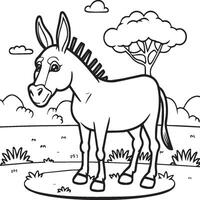 Donkey coloring pages. Donkey outline vector for coloring book