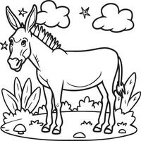 Donkey coloring pages. Donkey outline vector for coloring book