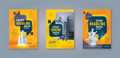 Corporate Flyer Template A4 Size, Abstract Black and Yellow Square Speech Bubbles. vector