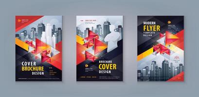 Corporate book cover design template, Business Leaflet Brochure Flyer A4 Size Design Set. Business Flyer Poster Template, Abstract Red and Black Geometric Triangle vector