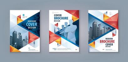 Corporate book cover design template, Business Leaflet Brochure Flyer A4 Size Design Set. Business Flyer Poster Template, Abstract Red and Blue Geometric Triangle vector