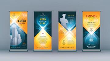 Business Roll Up Set. Standee Design. Banner Template, Abstract Black and Yellow Geometric infinity vector