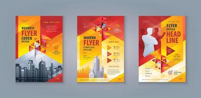 Corporate book cover design template, Business Leaflet Brochure Flyer A4 Size Design Set. Business Flyer Poster Template, Abstract Red Geometric Triangle vector