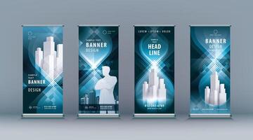 Business Roll Up Set. Standee Design. Banner Template, Abstract Black Geometric infinity vector