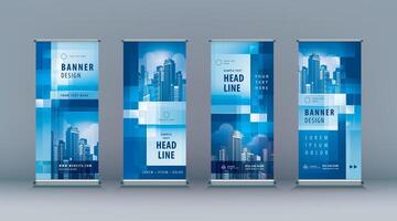 Business Roll Up Set. Standee Design. Banner Template, Abstract Geometric Pixel Background vector