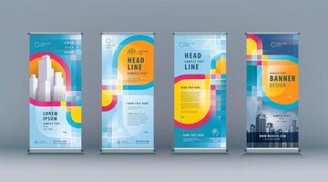 Business Roll Up Set. Standee Design. Banner Template, Abstract colorful infinity Loop vector