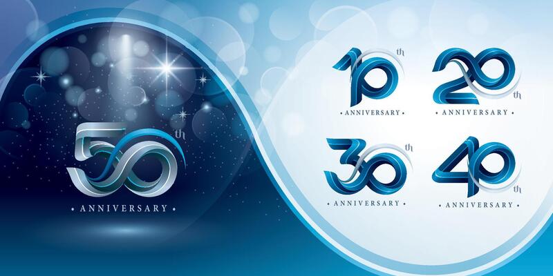 Set of 10 to 50 years Anniversary logotype design, Celebrating Anniversary Logo.