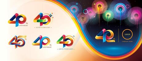 Set of 40th Anniversary Colorful logotype design, Forty years celebration Logo. Abstract Twist Infinity multiple line Colorful for event, invitation, 40, 40th, forty year Twisted Infinity logo number vector