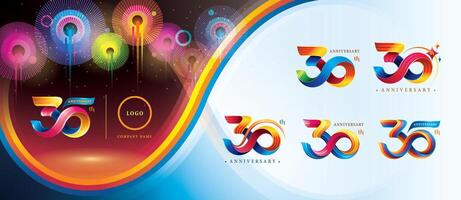 Set of 30th Anniversary Colorful logotype design, Thirty years celebration Logo. Abstract Twist Infinity multiple line Colorful vector