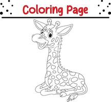 Cute giraffe coloring page for kids. Animal coloring book vector