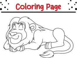 Cute lion coloring page for kids. Animal coloring book vector