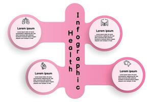 Infographic health care template for treatment and health care information presentation. Vector circle with organ icons and examples sentences. Modern workflow diagrams. Report plan 4 topics