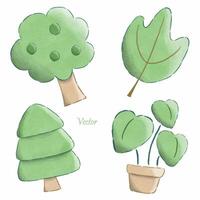 dibujado a mano acuarela árbol en maceta - primavera hogar decoración vector