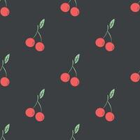 Seamless cherry pattern. Doodle vector with red cherry icons. Vintage cherry pattern