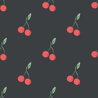 Seamless cherry pattern. Doodle vector with red cherry icons. Vintage cherry pattern