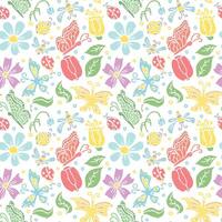 Spring floral pattern with flowers, butterflies, bees and ladybugs. Seamless flowers background vector