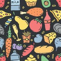 Seamless food pattern. Doodle food background vector