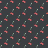 Seamless cherry pattern. Doodle vector with red cherry icons. Vintage cherry pattern