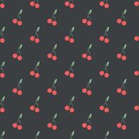 Seamless cherry pattern. Doodle vector with red cherry icons. Vintage cherry pattern