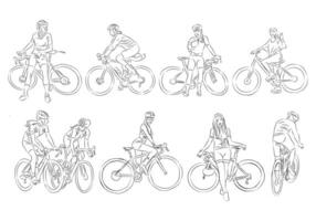 bosquejo ciclista niña en acción colección vector para diseño elemento.