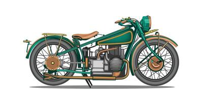 Classic motorcycle in green color vector for background design isolated on white background.