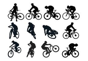 Silhouette action biker vector isolated on white background.