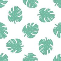 Cute hand drawn tropical plant leaf seamless pattern. Flat vector illustration. Doodle drawing.