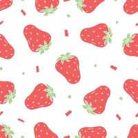 Seamless strawberries pattern. Doodle vector with red strawberries icons. Vintage strawberries pattern