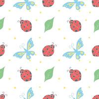 Seamless pattern with ladybugs. Summer ladybugs background vector