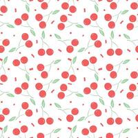 Seamless cherry pattern. Doodle vector with red cherry icons. Vintage cherry pattern