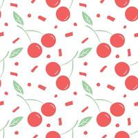 Seamless cherry pattern. Doodle vector with red cherry icons. Vintage cherry pattern