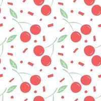 Seamless cherry pattern. Doodle vector with red cherry icons. Vintage cherry pattern