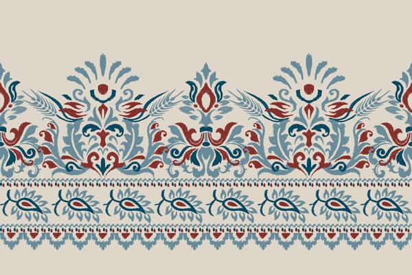 Damask Ikat floral pattern on grey background vector illustration.Ikat ethnic oriental embroidery,Aztec style,abstract background.design for texture,fabric,clothing,wrapping,decoration,sarong,scarf.